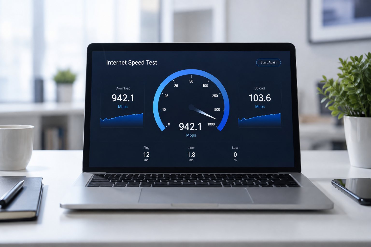 Test di velocità della connessione su computer portatile